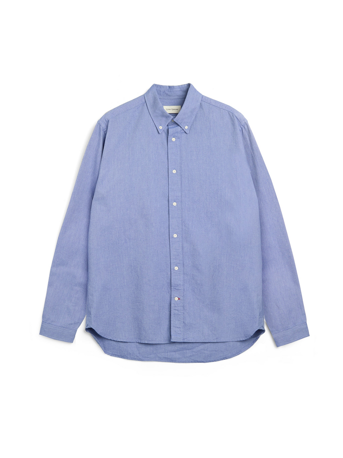 Oliver Spencer Men's Blue Button Down Cotton Shirt Flat Shot