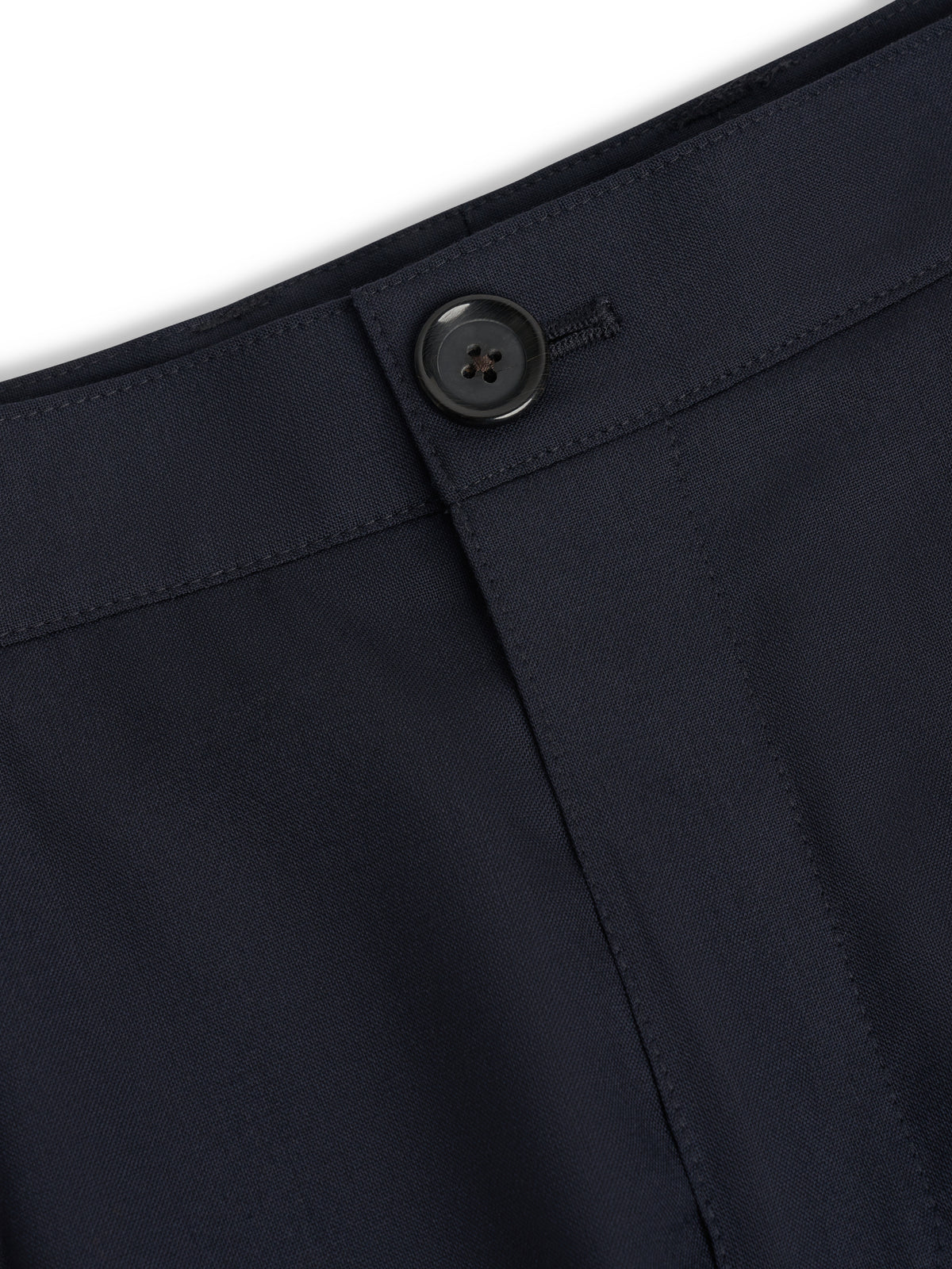 Waist detail showing button and fly fastening on Orsman trousers